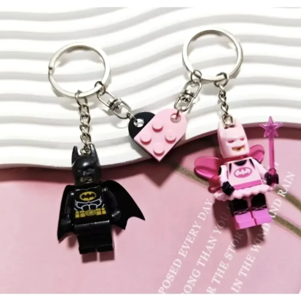 Pink and Black Mini Figure Batman, Batgirl Keychains, Set of 2, New
